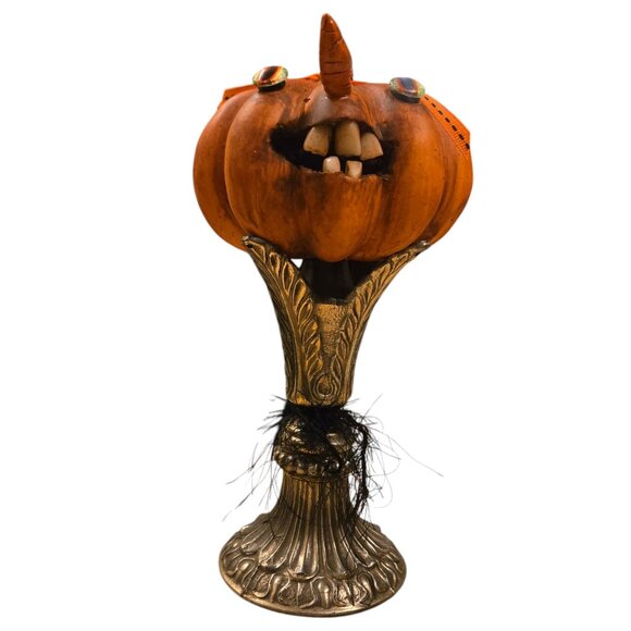 Halloween JOL Pumpkin OOAK Creepy Sculpture Jack O Lantern Teeth Assemblage Art - Picture 5 of 16